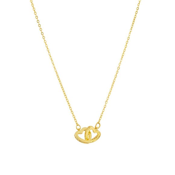 Interlocking Double Heart Necklace | 18K Gold Plated | CZ Accents | Love & Unity - Picture 1 of 2